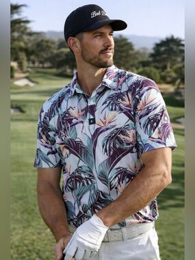 Bad Birdie Polo Shirt Tropical Print Golf Stretch Performance Mens L